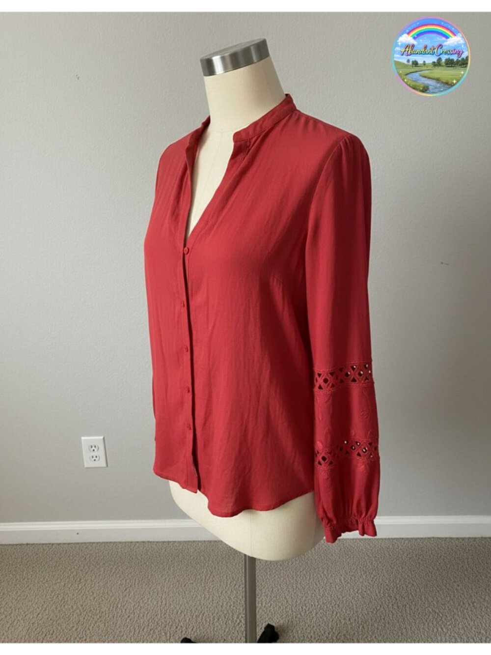 Eyelet Button Up Shirt Womens 100% Cotton Long Sleeve Blouse